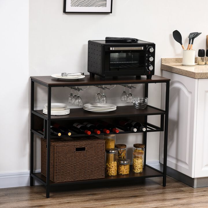 Dark Brown Wine Storage: Industrial 11-Bottle Rack with Glass Shelf