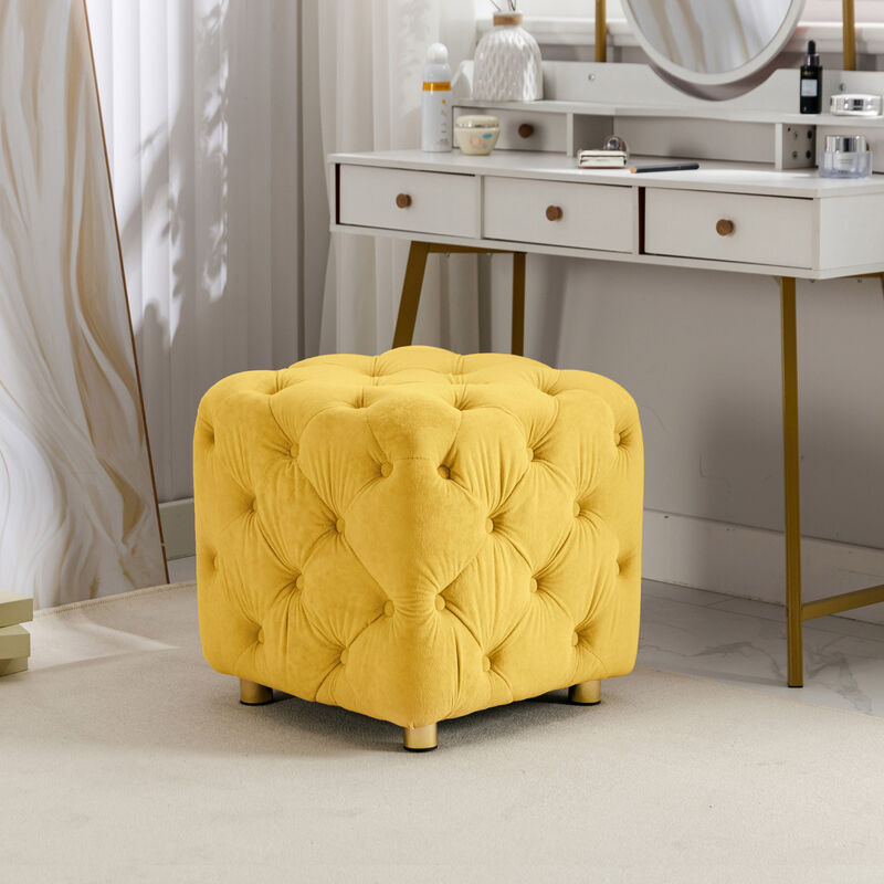 Modern Yellow Upholstered Ottoman with End Table & Footstool