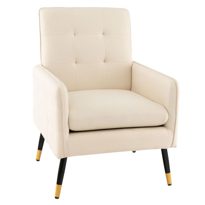 Hivvago Linen Fabric Accent Chair with Removable Seat Cushion