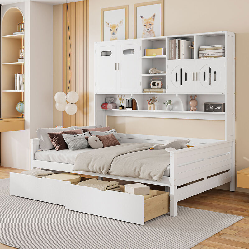 Merax Wooden Daybed with Storage Drawers and Cabinets
