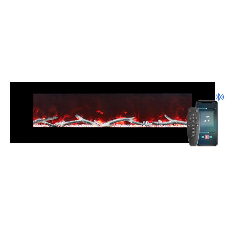 MONDAWE 60" Wall-Mounted Electric Fireplace 5120 BTU Heater with Bluetooth Speaker & Remote Control Adjustable Flame Color & Temperature Setting
