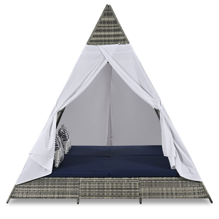 Merax Outdoor Sunbed Wicker Patio Daybed With Cushions