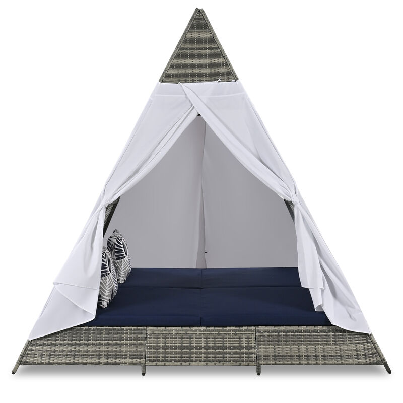 Merax Outdoor Sunbed Wicker Patio Daybed With Cushions