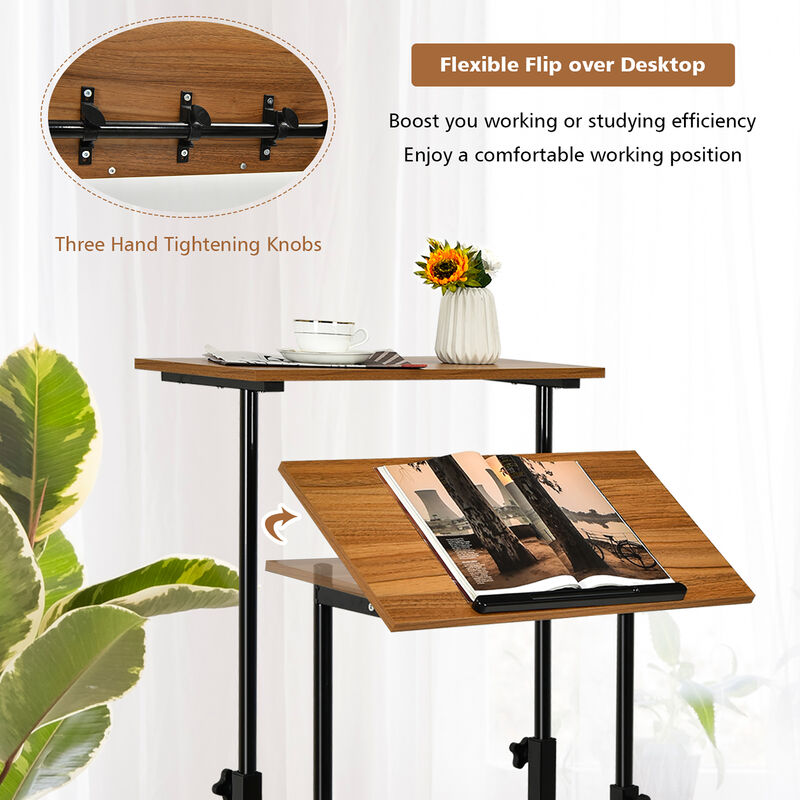 Costway Mobile Standing Desk Rolling Adjustable Laptop Cart Home Office Black