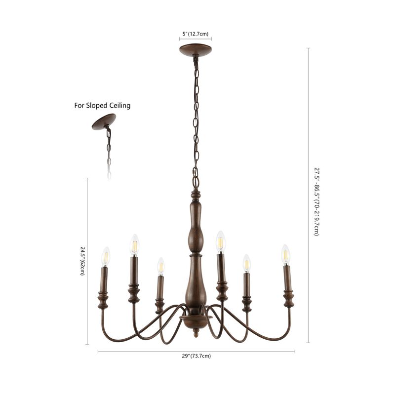 Victoria 6-Light Rustic Midcentury Iron LED Chandelier
