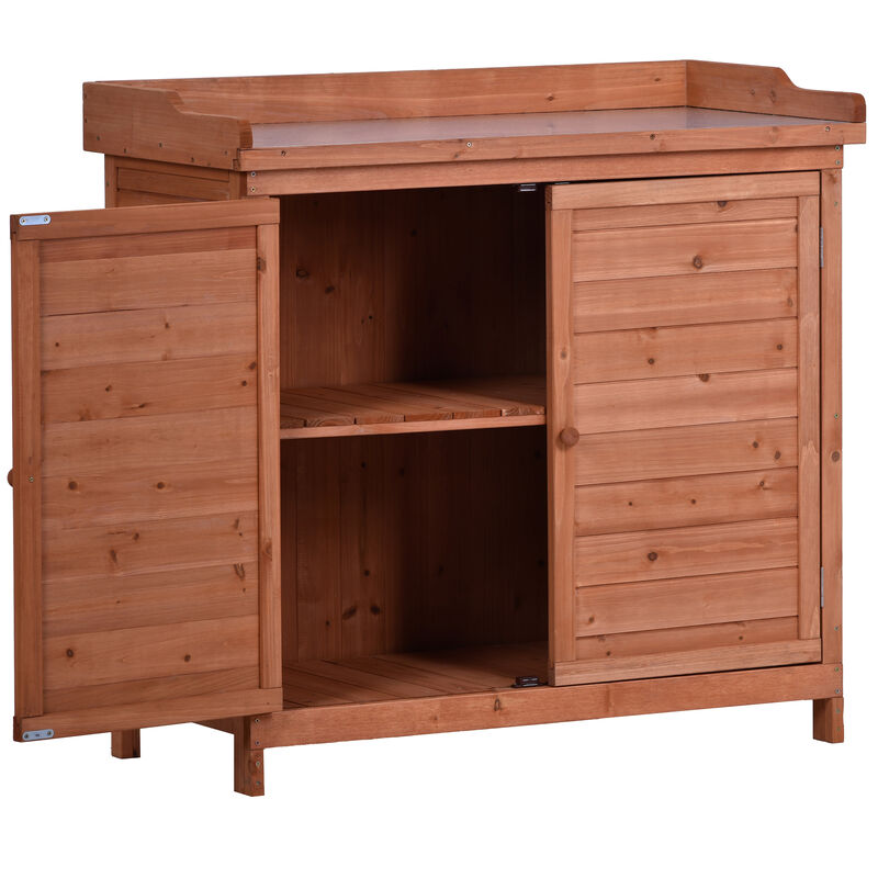 Outdoor 39 Potting Bench Table, Rustic Garden Wood Workstation Storage Cabinet Garden Shed