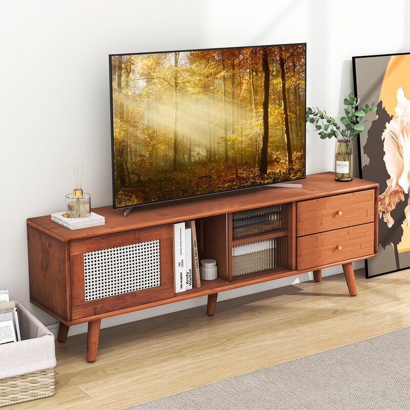 Modern Wood TV Stand with Storage Shelves & Media Console for Living Room