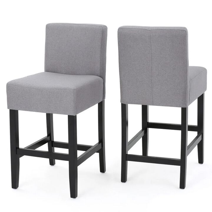 Seya Counter Stool Chair Set of 2, Light Gray Cushioned Seat, Brown -Benzara