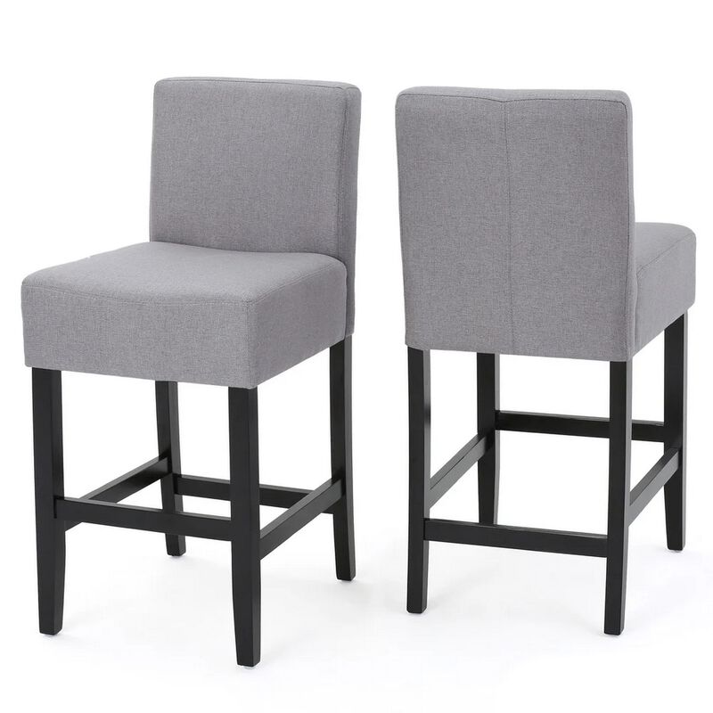 Seya Counter Stool Chair Set of 2, Light Gray Cushioned Seat, Brown -Benzara