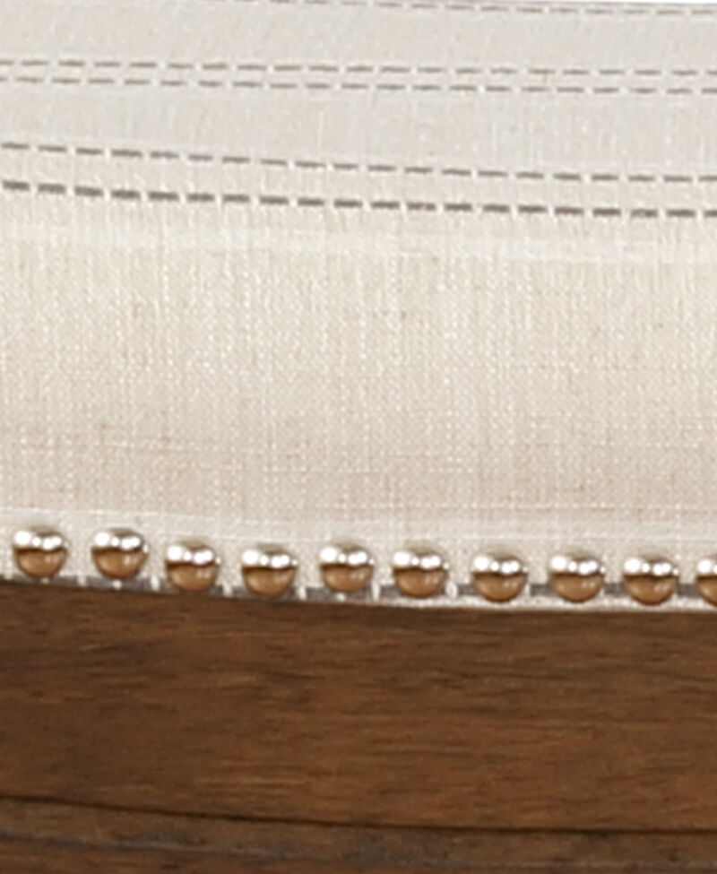 Wooden Counter Stool with Nailhead Trim Accent, Brown and Beige - Benzara