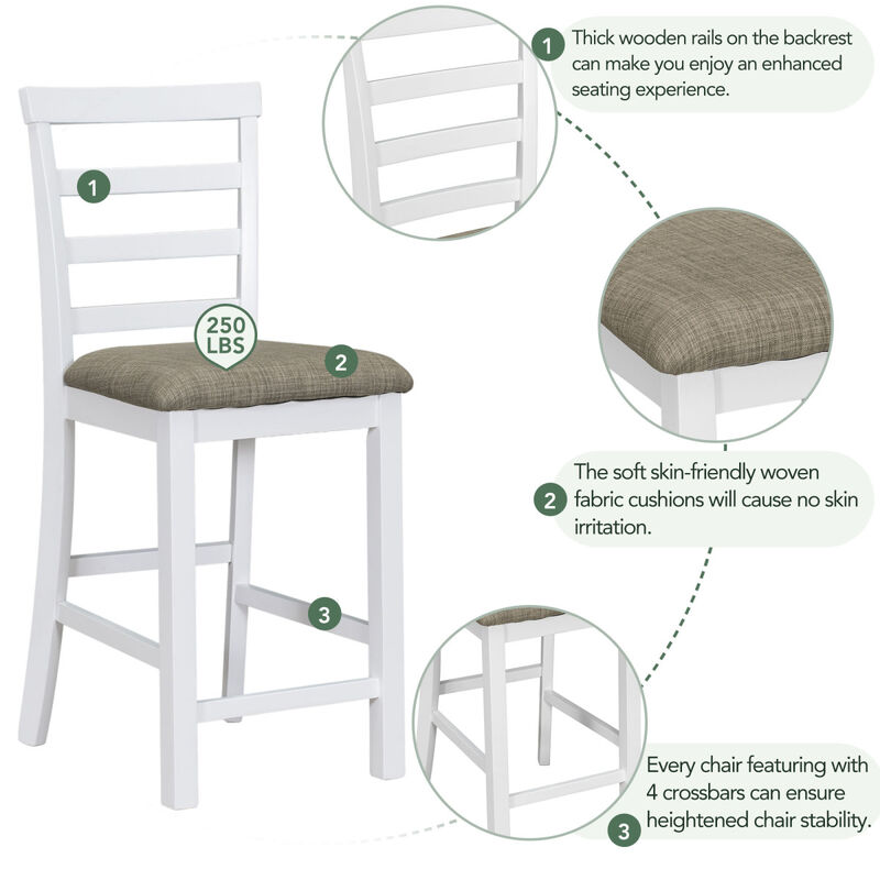 5-Piece Multi-Functional Rubberwood Counter Height Dining Set With Padded Chairs