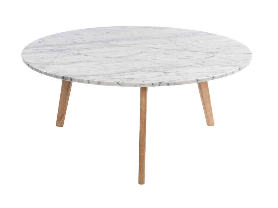 Stella 31" Round Italian Carrara White Marble Coffee Table with Legs