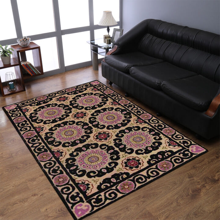 RUGSOTIC CARPETS HAND TUFTED WOOL ECO-FRIENDLY AREA RUGS  - 9'x12', Rectangle Shape, Beige Multicolor, Classic Oriental Traditional  Design, High Pile Thick Handmade Anti Skid Area Rugs (K00208)
