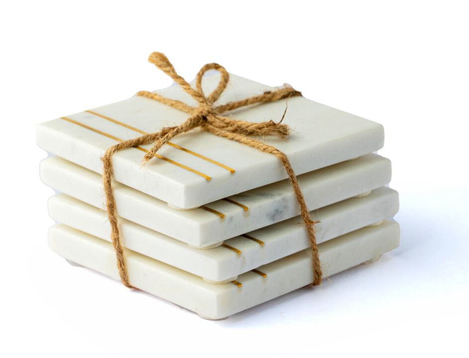 Lexi Home 4 in. Double Inlay Marble 4-Pack Coaster Set