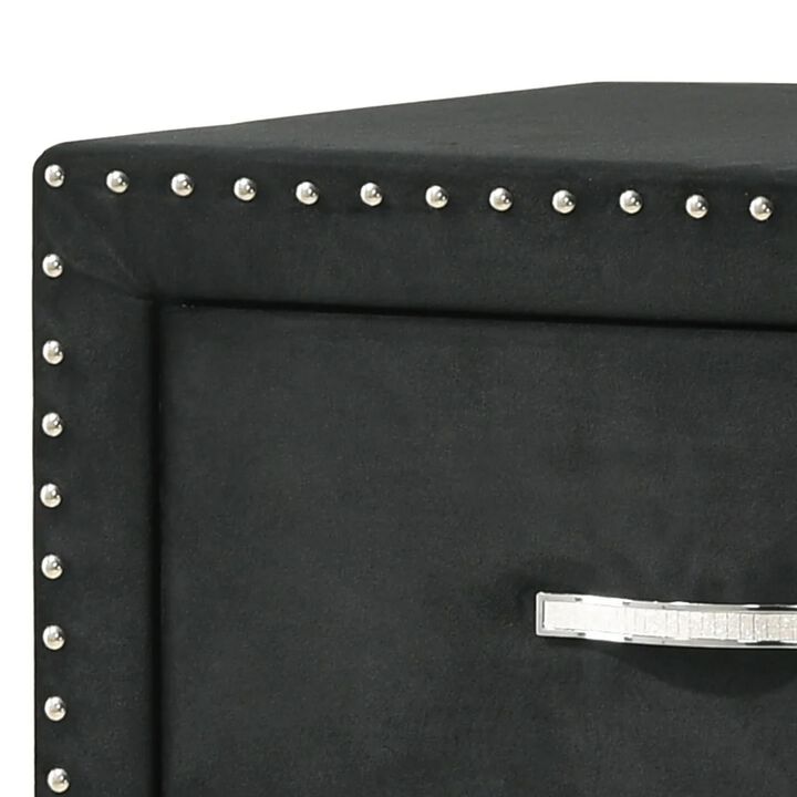 Moha 28 Inch Nightstand, Wood, 2 Drawers, Metal Handles, Black Velvet - Benzara