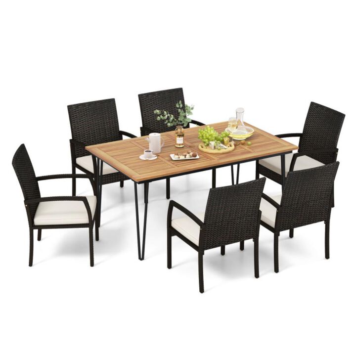Hivvago 7 Pieces Patio Dining Set with Acacia Wood Dining Table for Porch Backyard Garden Poolside