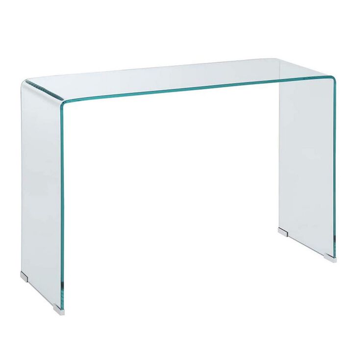 Contemporary Style Minimal Tempered Glass Sofa Table, Clear-Benzara