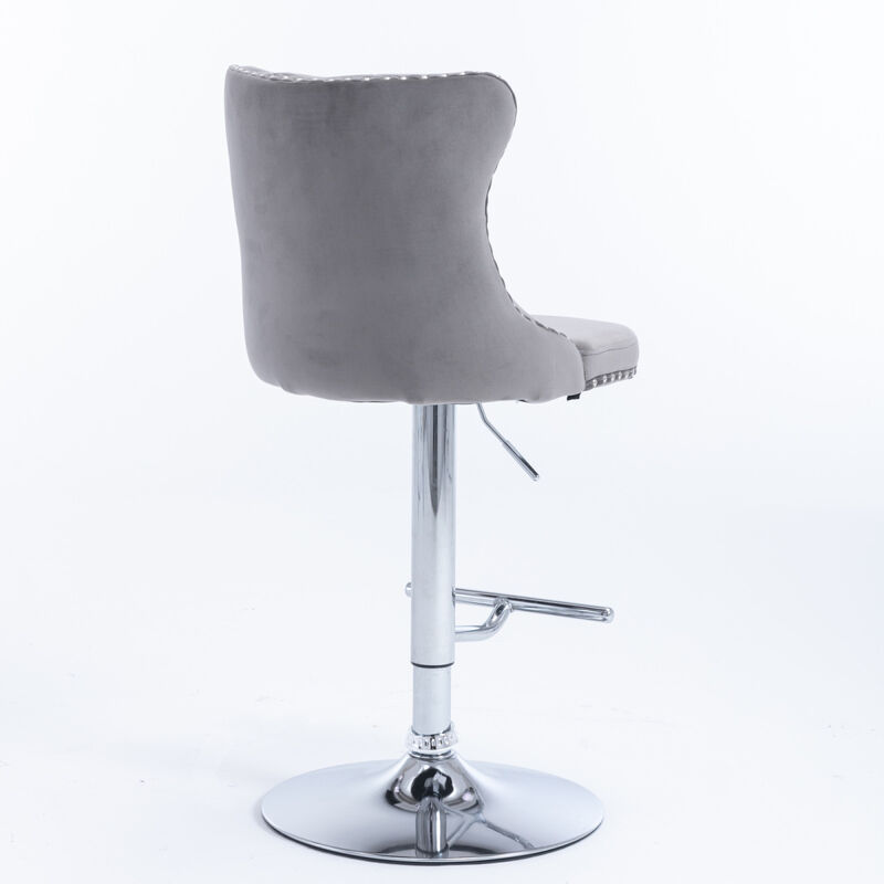 Gray Swivel Velvet Bar Stools (Set of 2)