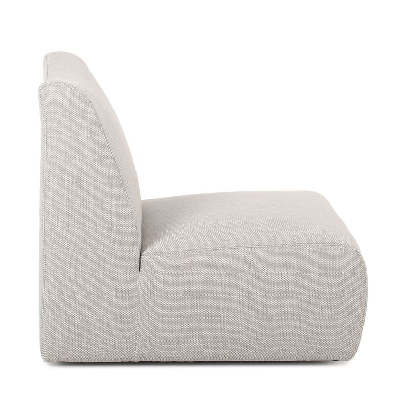 Aven Outdoor Accent Chair with Swivel Motion, Light Gray Olefin, Iron - Benzara