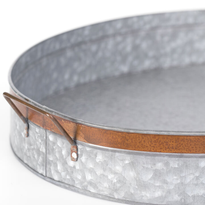 Galvanized Metal Oval Rustic Serving Tray With Handles, Large