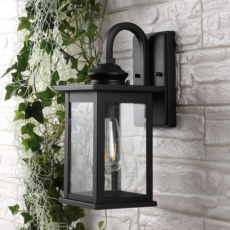 Cary 1-Light Iron/Glass Traditional Modern Lantern LED Outdoor Sconce