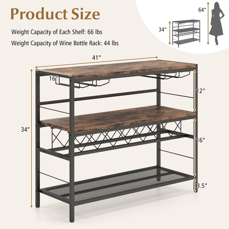 4-Tier Bar Table with Wine Rack and 4 Rows of Glass Holders