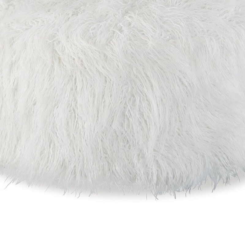 Lacey Oversized Accent Ottoman, White Faux Fur, Soft Cushion, 39 Inch - Benzara