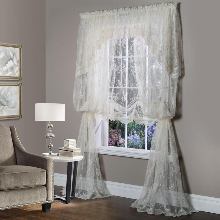 Commonwealth Habitat Mona Lisa Jacquard Lace Tailored Balloon Rod Pocket Curtain Panel - 56x63" - Shell