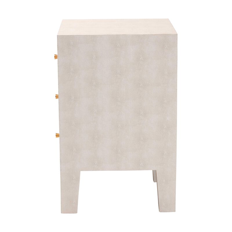 Baxton Studio Leyna Modern Beige Faux Shagreen 3 Drawer End Table