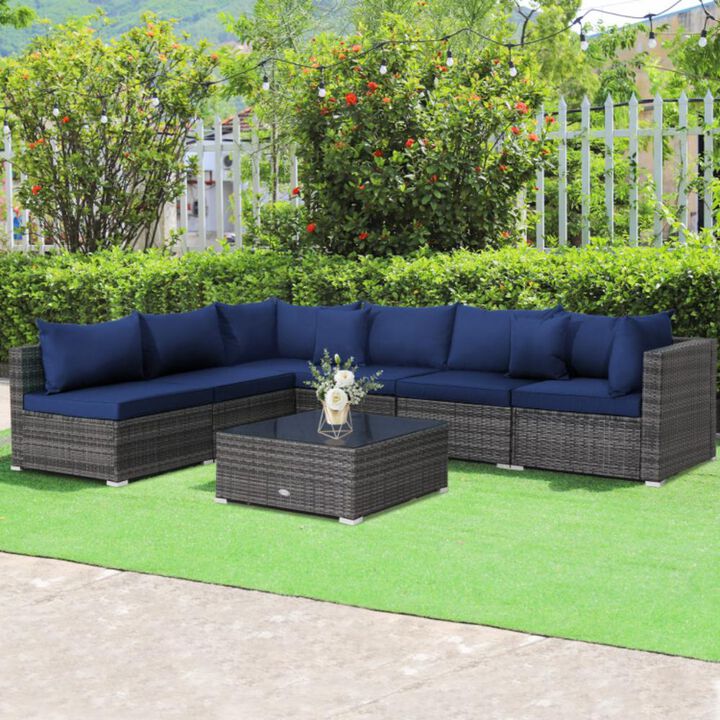Hivvago 7 Pieces Patio Rattan Furniture Set with Sectional Sofa Cushioned