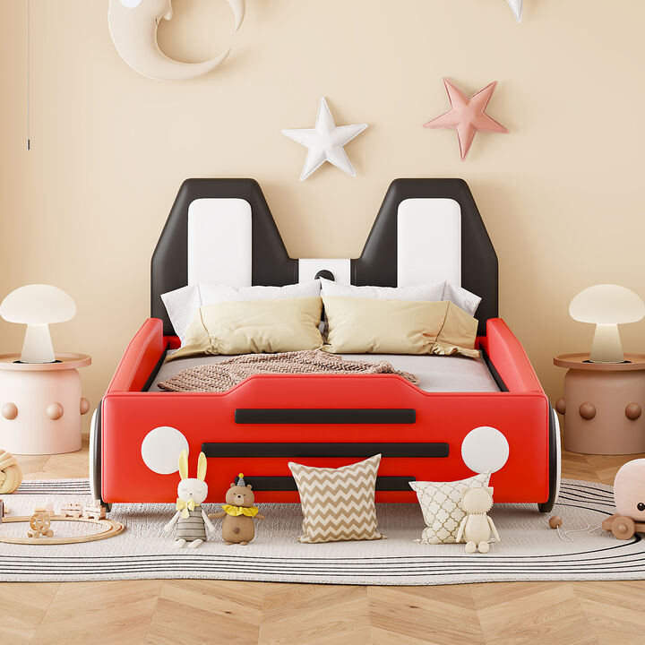Merax Race Car-Shaped Platform Bed with Wheels
