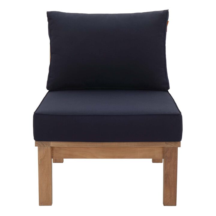 Marina Teak Wood Outdoor Patio Armless Sofa Chair - Luxury, Durable, All-Weather Cushions, Modern Design, Easy Assembly