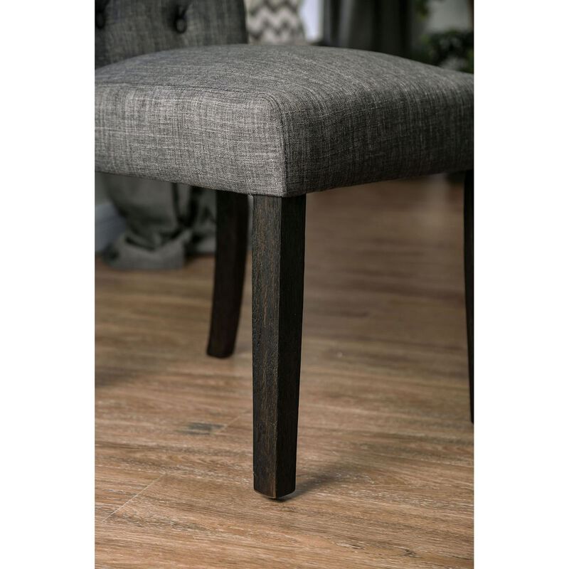 Rustic Dining Chairs Set - Button Tufted Linen Fabric