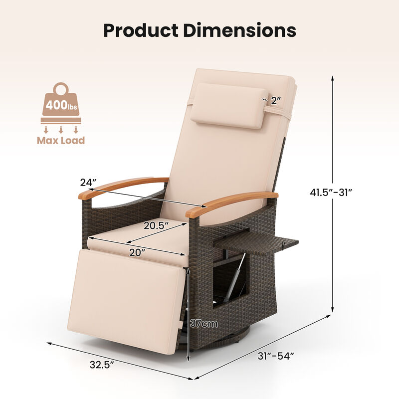 Patio Rattan 360° Swivel Recliner Chair with Adjustable Backrest and Footrest