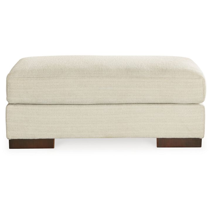 Magg 44 Inch Ottoman, Low Profile Block Feet, Beige Polyester Upholstery - Benzara