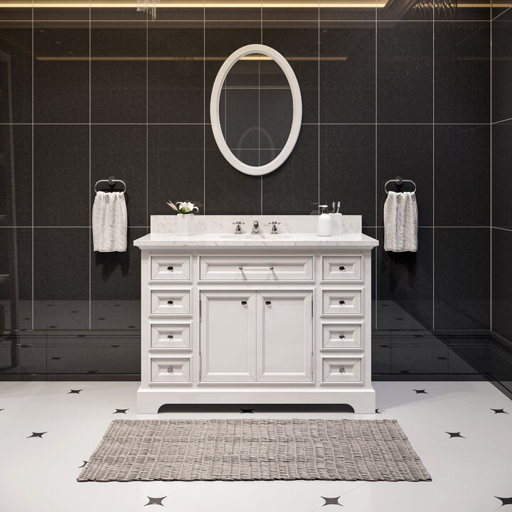 Derby 48 In. Single Sink Carrara White Marble Countertop Bath Vanity In Pure White