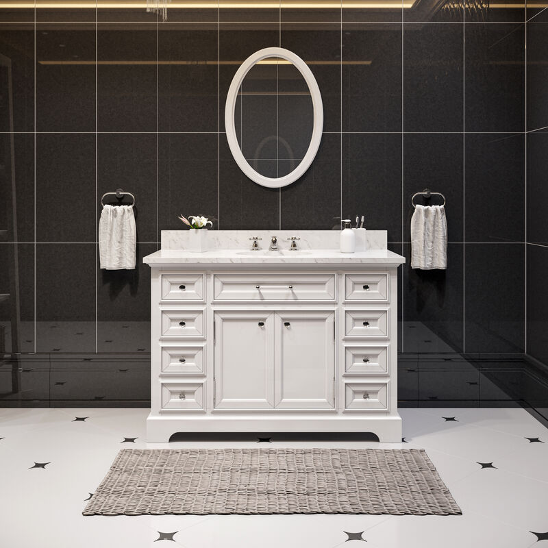 Derby 48 In. Single Sink Carrara White Marble Countertop Bath Vanity In Pure White