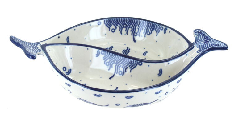 Blue Rose Polish Pottery Oceana Yin-Yang Fish Dish