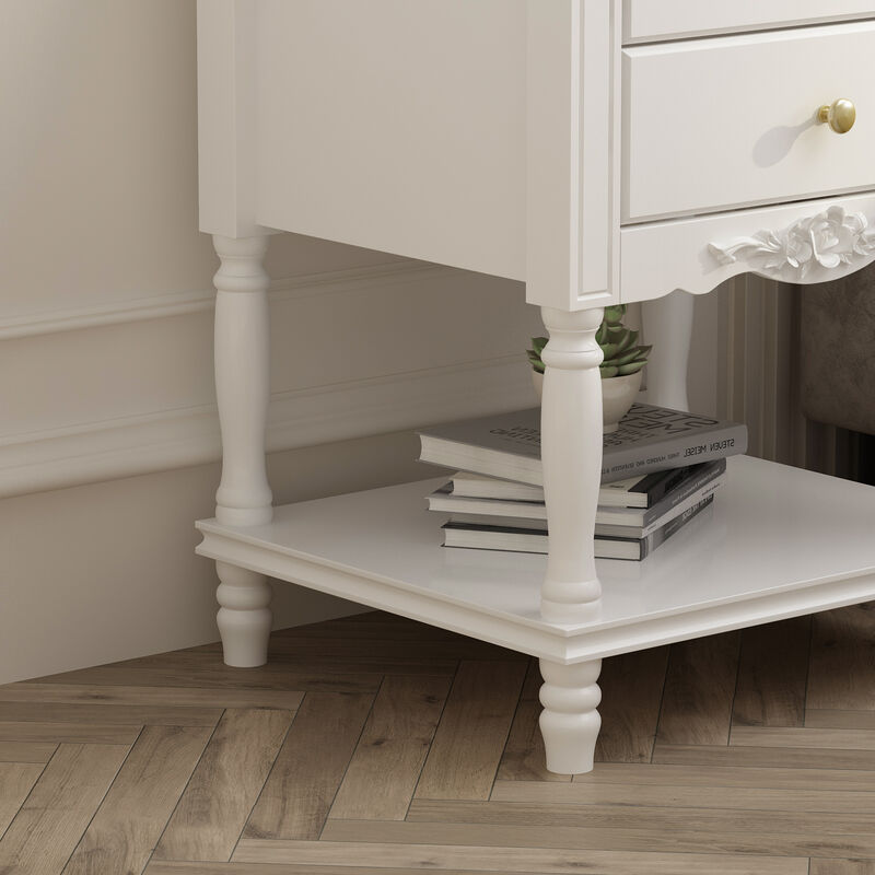19.7 in. W x 16.9 in. D x 25.2 in. H, White Rectangle Wooden End Table, Dresser, Nightstand with 2- Drawer, Open Shelf