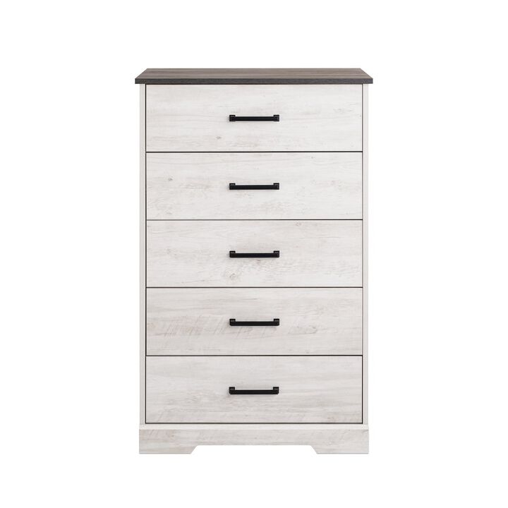 Prepac Rustic Ridge Washed White 5 Drawer 18.5D x 27.5W x 43.5H Dresser