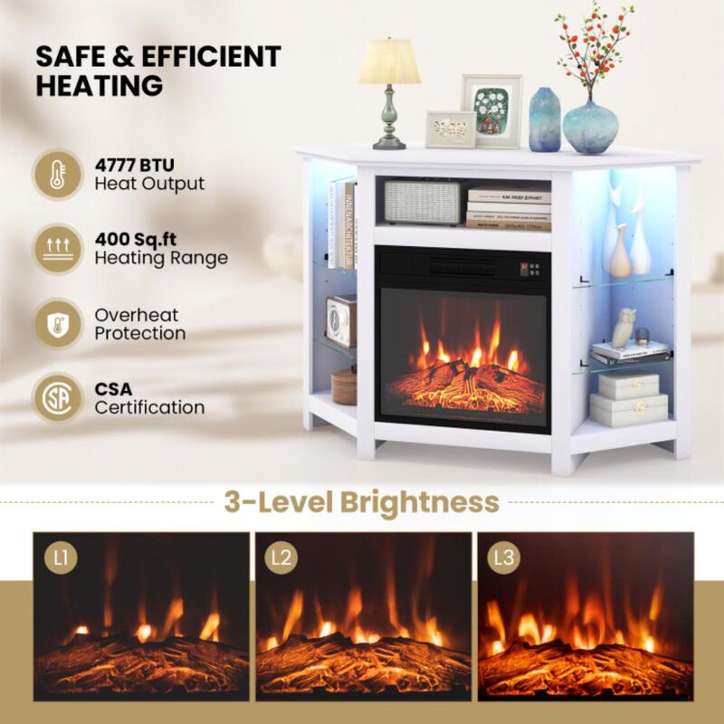 Hivvago Fireplace Corner TV Stand with LED Lights and Smart APP Control for 50 Inches TV-White