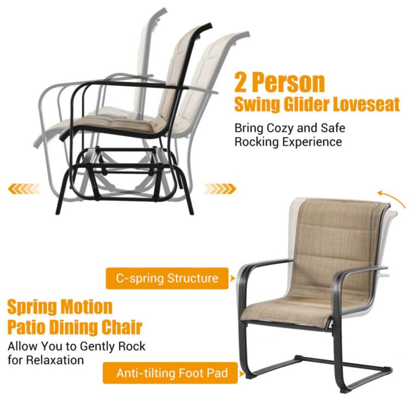 Hivvago 4 Pieces Outdoor Patio Furniture Set with Padded Glider Loveseat and Coffee Table