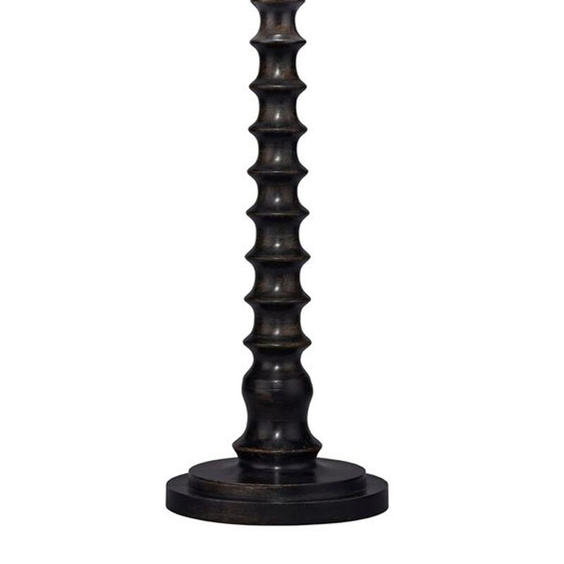Dio 31 Inch Table Lamp, White Slub Drum Shade, Black Turned Wood Base - Benzara