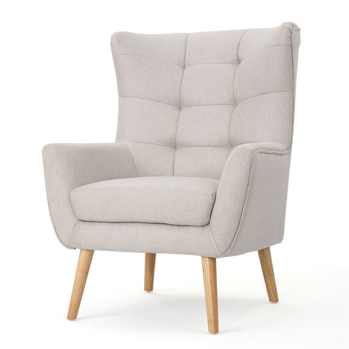 Ranie Accent Club Chair, Rubberwood Legs Wheat Button Tufted Polyester - Benzara