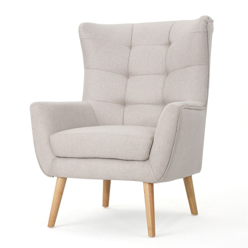 Ranie Accent Club Chair, Rubberwood Legs Wheat Button Tufted Polyester - Benzara