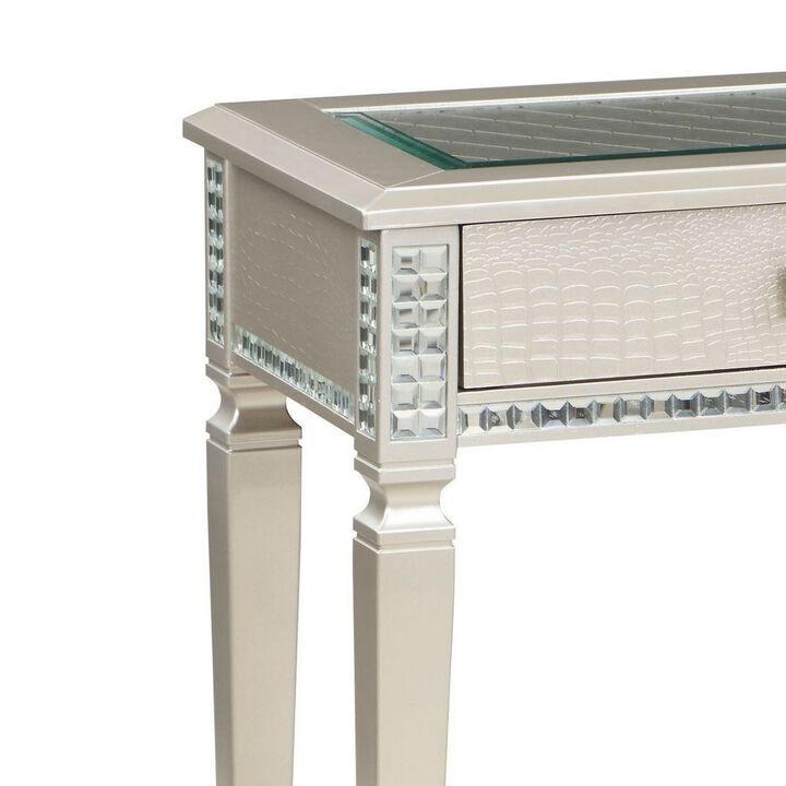 Trace 48 Inch Sofa Console Table, Glass Top, 2 Drawers, Mirror Inserts-Benzara