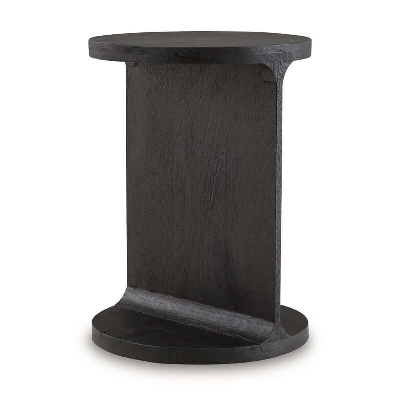 Accent Table, I Shaped Mango Wood Body, Sandblasted Black 16 Inch - Benzara