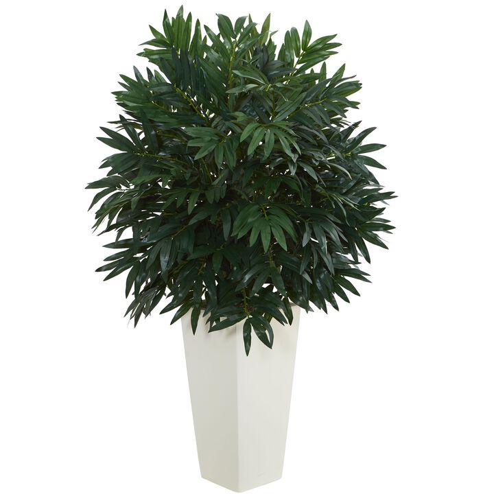 Hivvago Double Bamboo Palm Artificial Plant in White Tower Vase