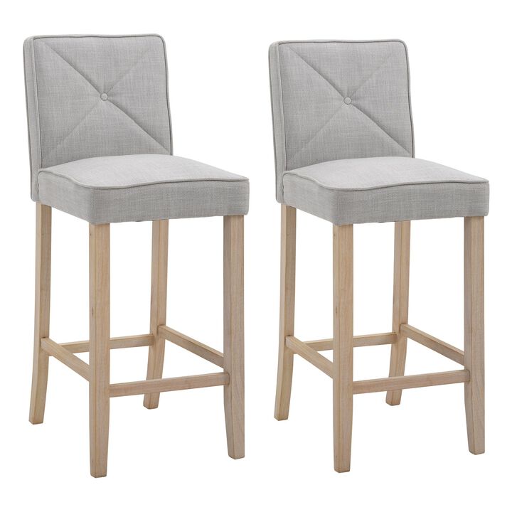 Beige Kitchen Perches: Set of 2 Upholstered Bar Stools with Wood Legs