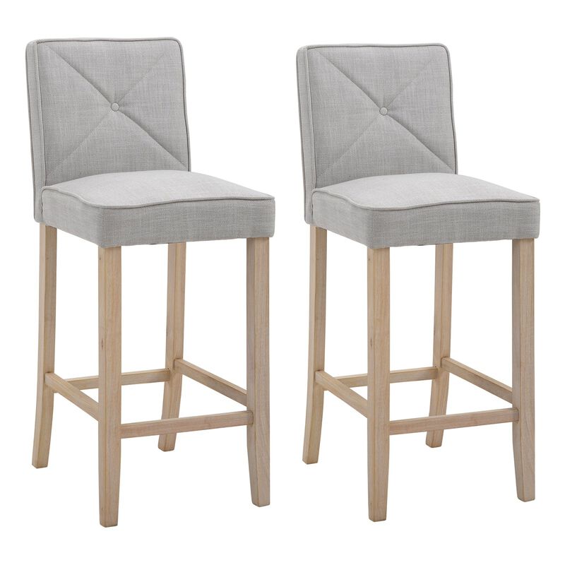 Beige Kitchen Perches: Set of 2 Upholstered Bar Stools with Wood Legs